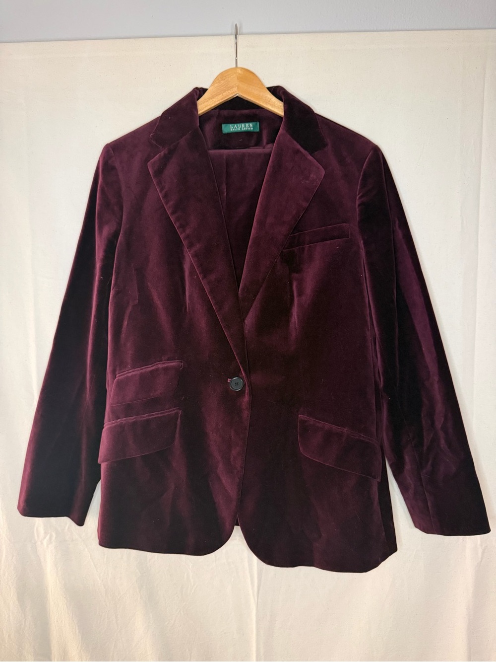 Vintage Ralph Lauren Women’s Velvet Suit Set - Deep Wine - Picture 8 of 8